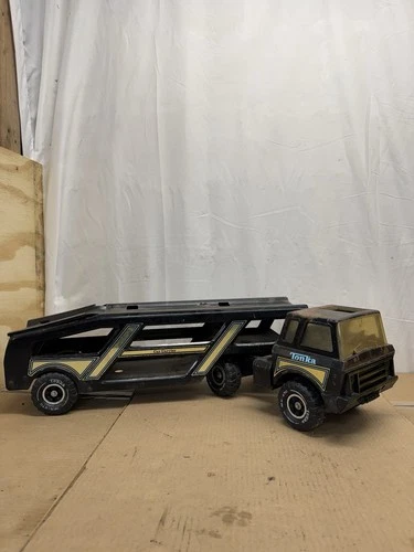 Vintage Tonka Car Transporter Carrier Black Pressed Steel Vehicle Hauler Large
