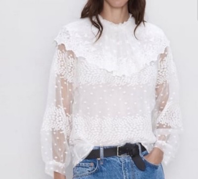 Zara Women Ruffled Blouse Ecru Ref 3440/247 NWT