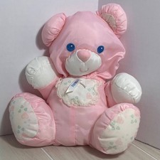 Fisher Price Puffalump Plush Pink Teddy Bear Rattle Vintage 1994 hearts READ