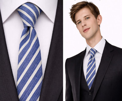 Baumwolle Chambray Herren Krawattengarn dünn 5 cm blau weiß Streifen schmal Büro UK