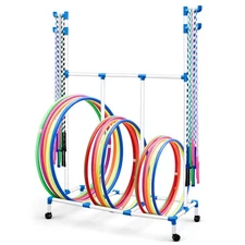 Hoop Rope Cart Plastic Hoop Jump Rope Rack Cart with Wheels PE Equipment Rack...
