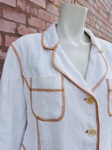 Moschino Vintage Blazer Falda Traje A Juego 2 PIEZAS Conjunto Blanco Lino Años 90 80 IT42 S - Imagen 14 de 24