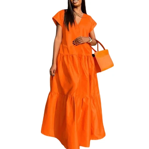 Plus Size V Neck Baggy Maxi Dress Women Short Sleeve Kaftan Casual Long Dress - Bild 10 von 27