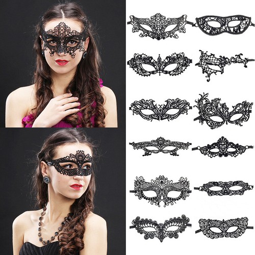 Black Hollow Masquerade Mask Fancy Dress Half Face Masks Halloween Party Costume - Picture 3 of 57