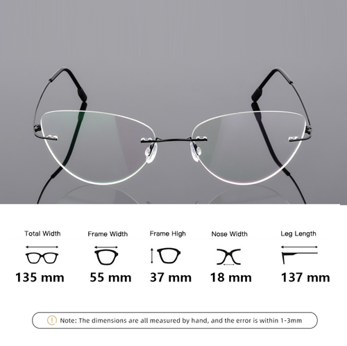 Metal Rimless Cat Eye Nearsighted Glasses Women Classic Retro Fashion Glasses - Picture 7 of 23