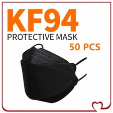 50 PCS Black KF94 Disposable Face Mask 4 Layers Protective Cover Adult Size