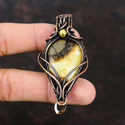 Gift For Women Jewelry Wire Wrapped Pendant Copper Septarian Gemstone 2.83''
