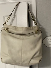 COACH CREAM/IVORY LEATHER SHOULDER BAG (F16618) GOLD HARDWARE Double Handles COA