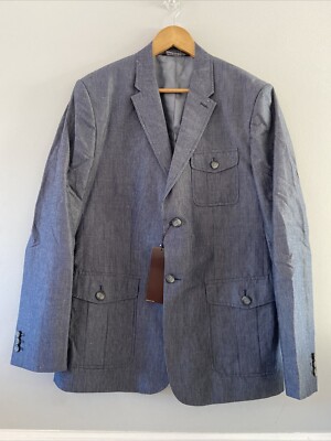 Perry Ellis Blazer Jacke Herren blau gestreift 40R Baumwollmischung Smart Freizeit UVP 175 $