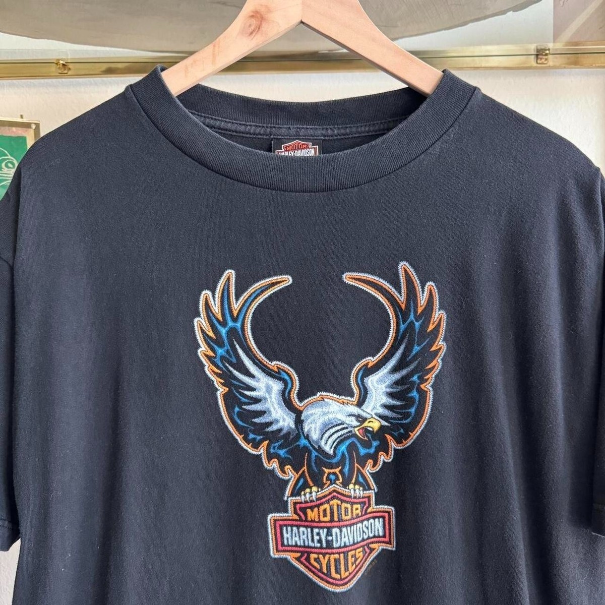 Vintage Late 90s Harley Davidson Motorcycle Eagle Black T Shirt