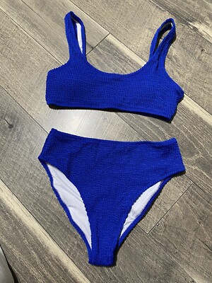 NWOT S Small Royal Blue High Waisted Two Piece Swim Suit Bikini