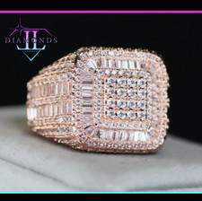 Mens Rose Gold Iced Out Ring | Simulated Baguette Diamond Ring | Mens Iced Ring