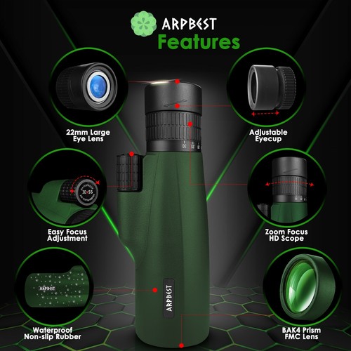 ARPBEST 30X55 High Definition Monocular Telescope with Smartphone Holder&Tripod - Picture 2 of 12