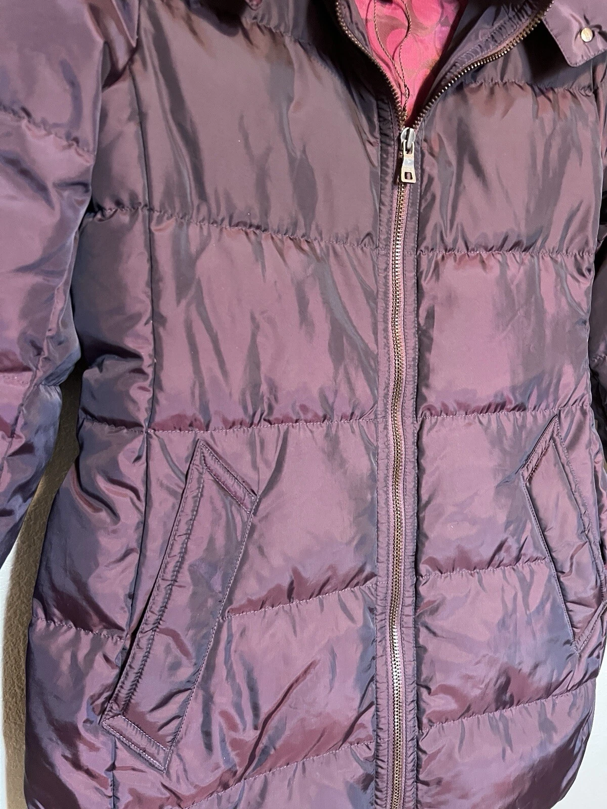 Coach donna trapuntato puffer coat giacca viola cintura piumino parka taglia media