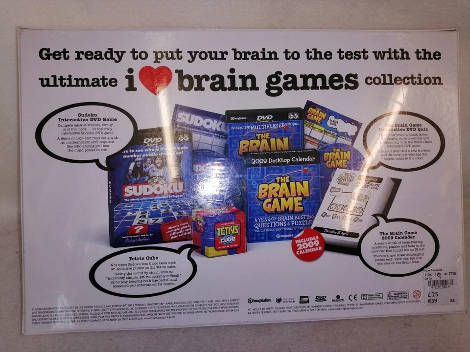 I Love Brain Games by Imagination Sudoku - Tetris - The Brain Game + DVD | New - Image 3 of 3