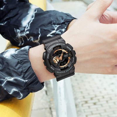 Dual Display Waterproof Men's Electronic Watch with Alarm and Calendar Features