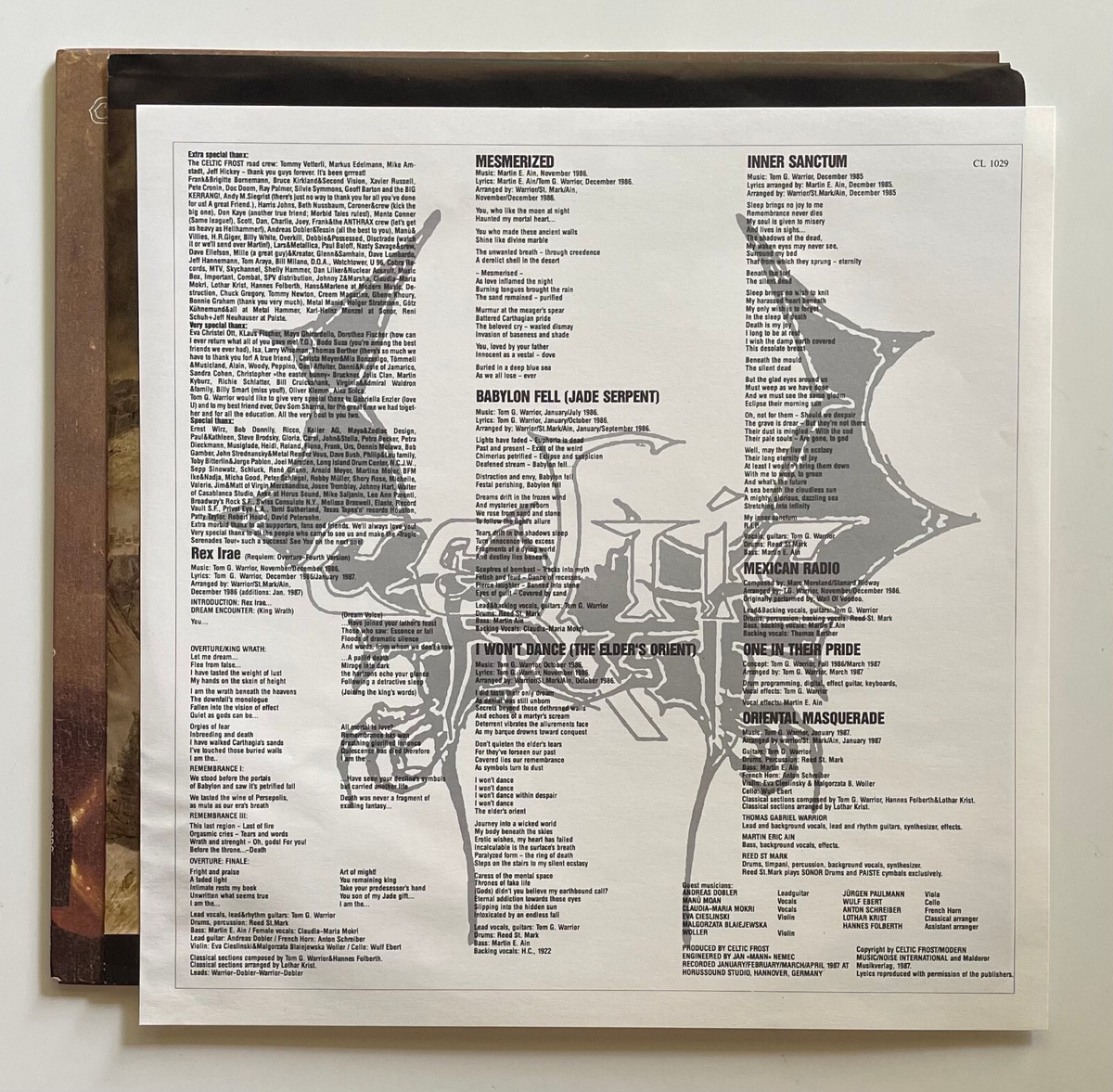 1987 CELTIC FROST Album INTO THE PANDEMONIUM Record 1ST PRESS