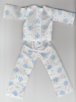Doll Clothes-White With Fun Print Pajamas fit Barbee/11 1/2 inch-Homemade BP4