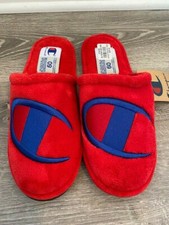 Men's Champion "The Sleepover" Fuzzy Mule Slipper in Scarlet Red Big Logo Sz 8