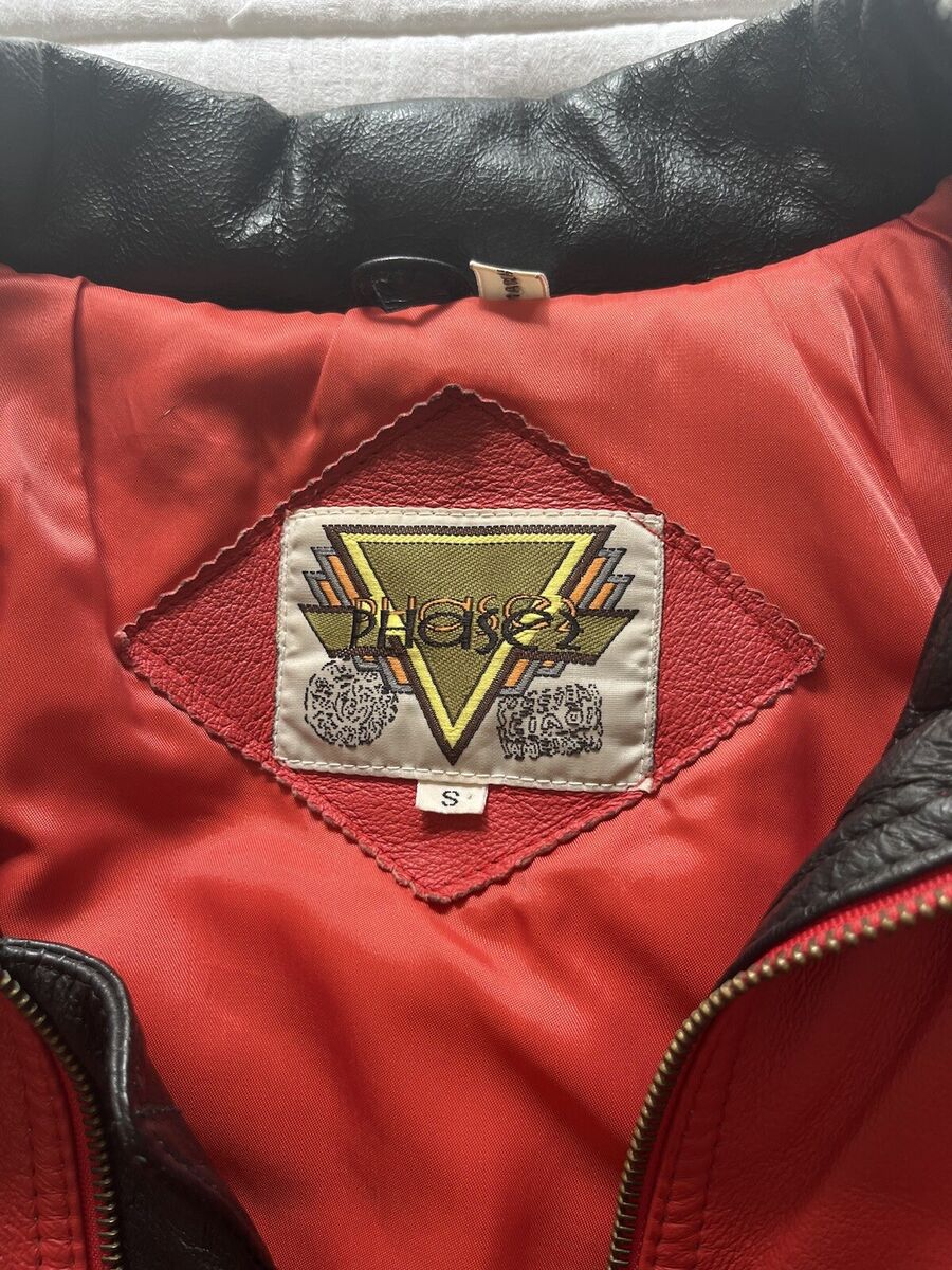 Vintage 8 Ball Jacket Mens SML Red Yellow 80's Leather Phase Vintage 8 Ball Jacket Mens SML Red Yellow 80's Leather Phase
