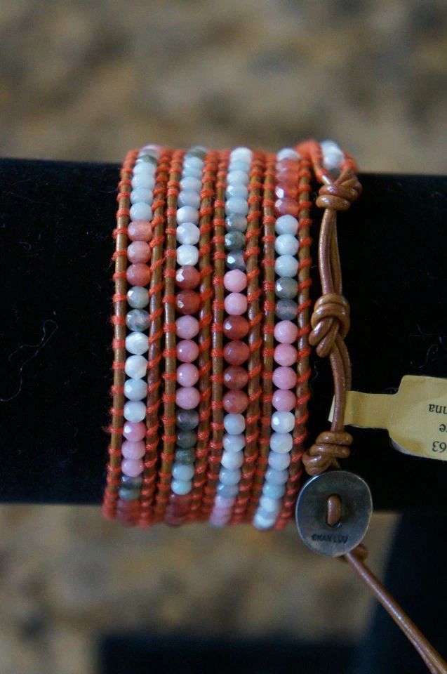 NUEVO Chan Luu MOP Pnk y Gris SemiPrecioso Mezcla 5 Envolturas Pulsera Cordón de Cuero Foto 3 de 3