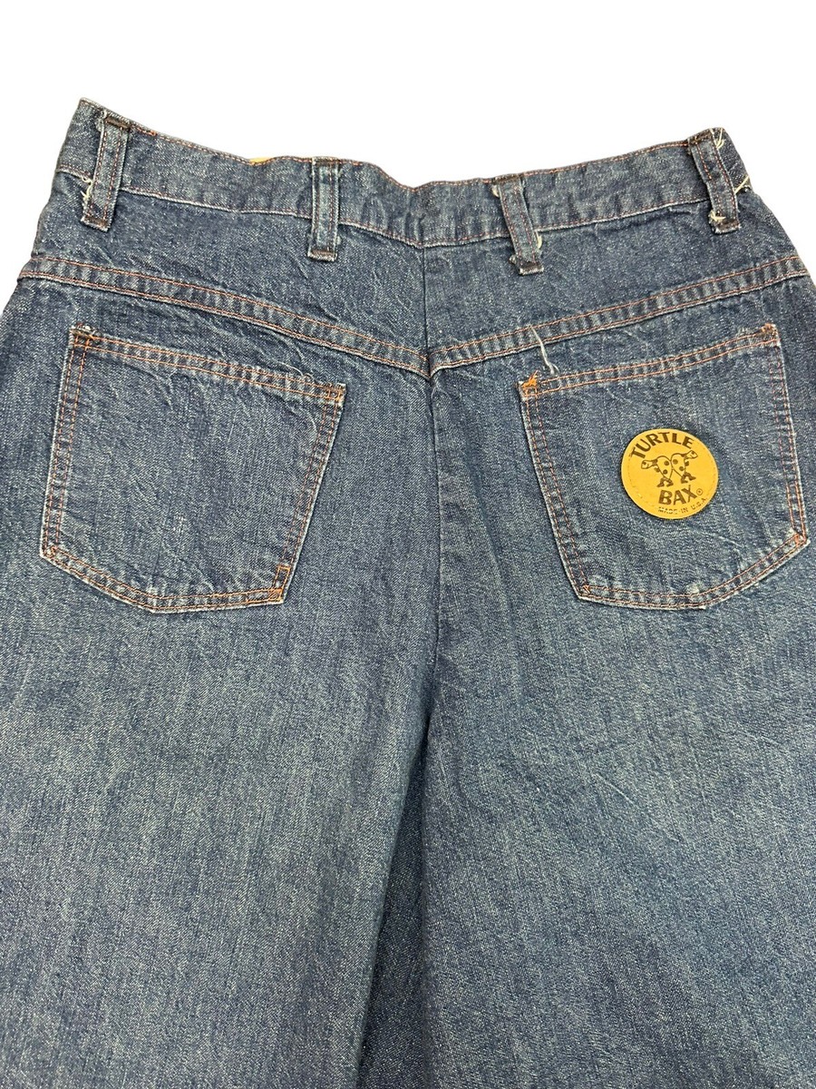 Vtg 70s Turtle Bax USA Denim Jeans wide Bell leg pants, Gaucho 
