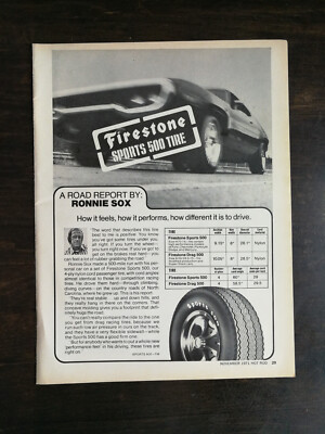 Vintage 1971 Firestone Sports 500 Tire Ronnie Sox Full Page Original Ad 324
