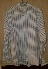 Pronto Uomo Men's Blue Striped Dress Shirt Size 15 34/35