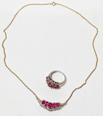 RARE SET RING + Pendant Necklace 925 Sterling Silver DARK PINK Ruby 
