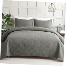 Elegant Extra Soft Quilts Queen Size, 3-Piece Queen 96"x90" Dark Grey