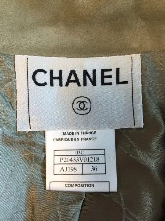 CHANEL Giacca scamosciata seta kaki 100% taglia 36