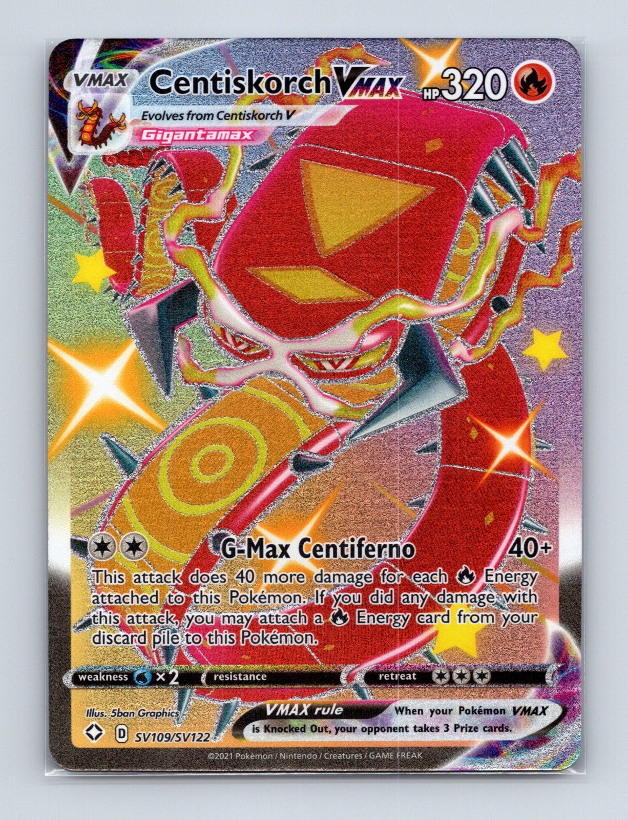 2021 Pokemon Centiskorch VMAX Shining Fates: Shiny Vault SV109/SV122 Shiny NM