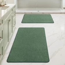 Christmas Green Set of 2 Ultra Thin Bathroom Rugs, Rubber Bath Mats for Bathr...