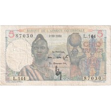 [#377423] French West Africa, 5 Francs, 1951-10-02, VF