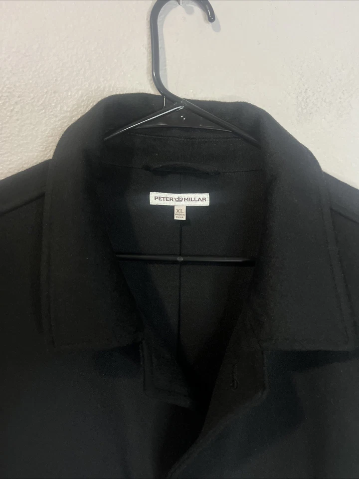 Peter Millar Mens Coat XL Lux Wool Cashmere Overcoat Jacket Black 5 Button EUC - Image 3 of 4