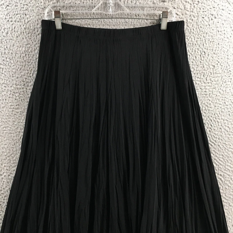 Chicos Pleated Midi Skirt Women 1 Black Elastic Waistband Pull On Stretch Casual - Image 2 of 4