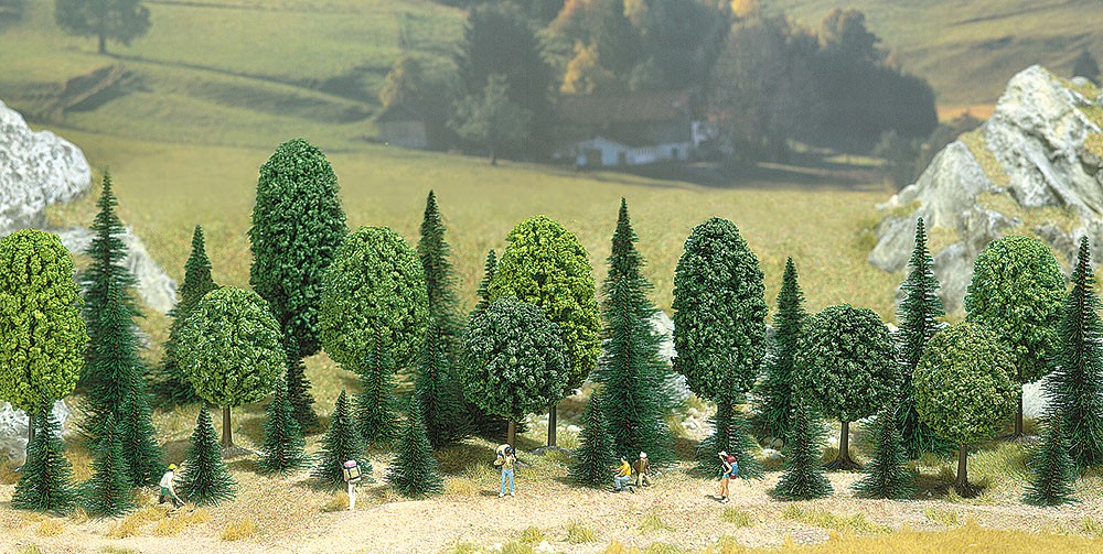 Busch 6490 - H0 Mixed Forest (50-110mm) - 35 Pieces - New