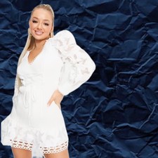 ASOS Design Long Sleeve Lace Mini Dress Sz 4 White Maximalist Bridal Scuba Knit