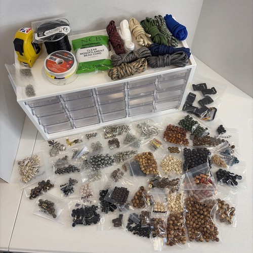Men’s Jewelry Making Kit w/ Organizer - Stone Wood Beads Charms Paracord Elastic