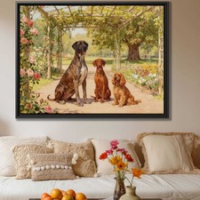 Garden Oil Painting Dog Artwork Great Dane Labrador Framed Wall Art Decor