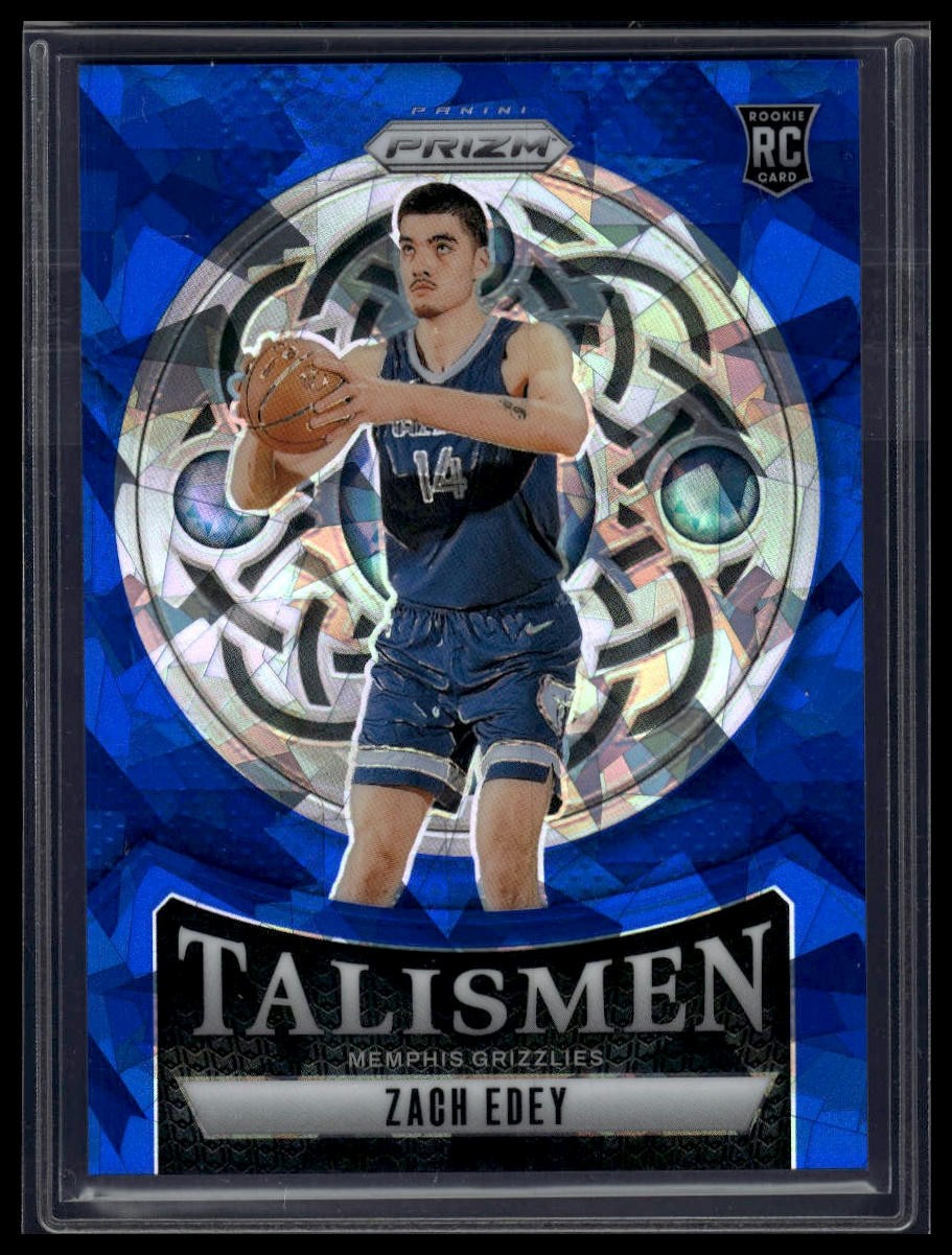 2024-25 Panini Prizm #21 Zach Edey Talismen Prizms Blue Ice #/125
