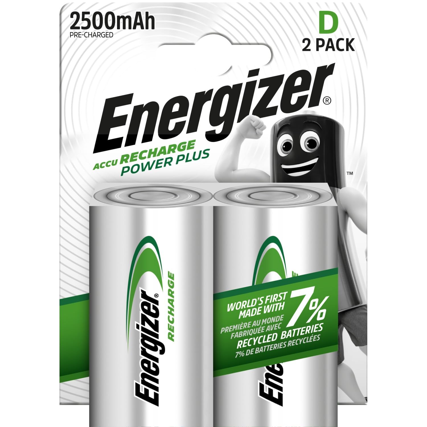 Batteria Energizer Recharge Power Plus Pile D 2500 mAh NiMH Paquete 2 Grigio
