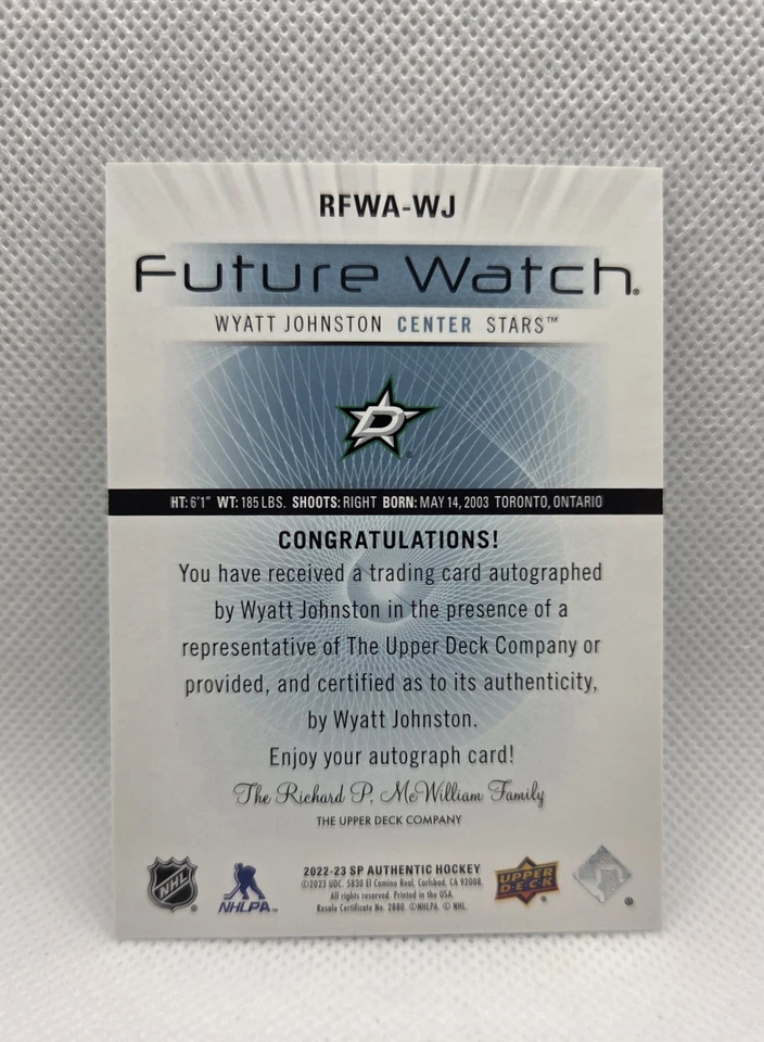 2022-23 SP Authentic Retro Future Watch /699 Wyatt Johnston RFWA-WJ - Image 2 of 2