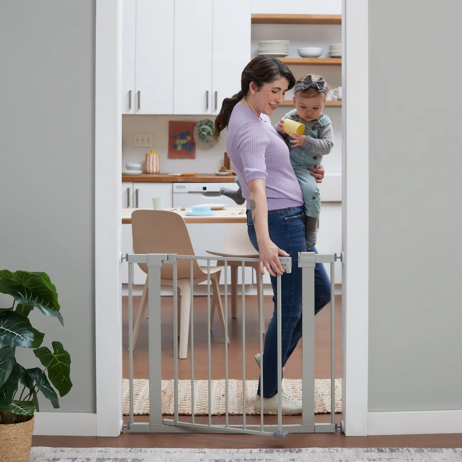 Pressure Mounted Baby Gates Doorways SecureTech® No-Drill W/ Door 29-38" Gray