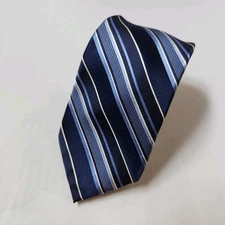 MICHAEL KORS Striped Tie Mens Necktie 100% Silk Blue Silver Black