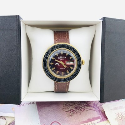 Vintage Cornavin World Time Watch Rare Ruby-Dial Soviet Raketa Soviet USSR  