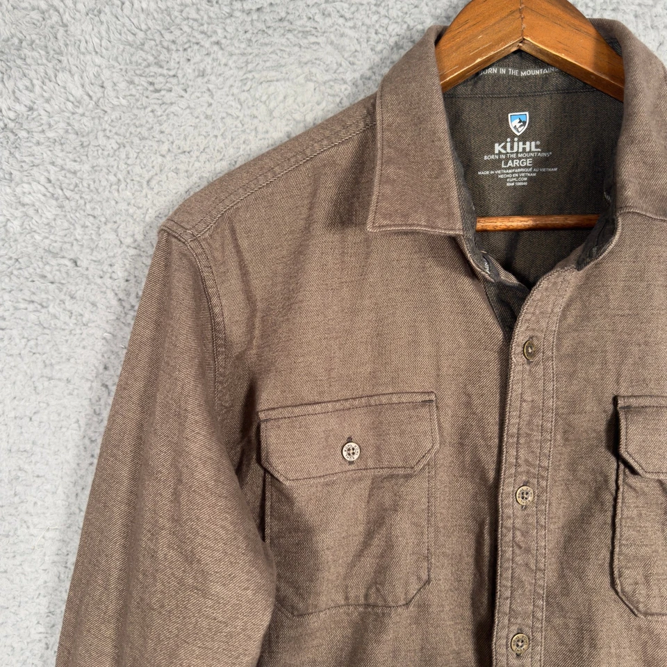 Kuhl Descendr 法兰绒男式大号棕色远足户外柔软纽扣衬衫 7244 — 第 2/4 张图片