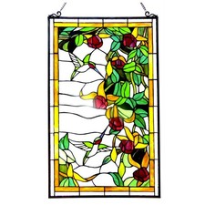 Tiffany-glass Hummingbirds Design Window Panel 20x32