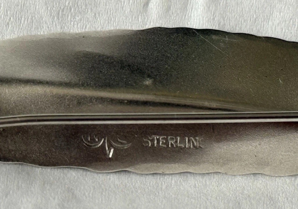 Vintage Stuart Nye Signed Sterling Silver Leaf Feather Brooch Pin 4”