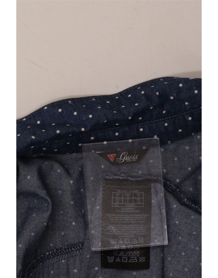 Camisa vaquera GUESS para mujer Reino Unido 12 mediana azul marino lunares algodón AY07 Foto 3 de 3
